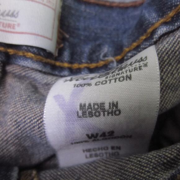 Levi Strauss Signature Shorts Mens 42 Blue Denim Jean Cut Off Raw Hem 5 Pocket - Picture 6 of 7